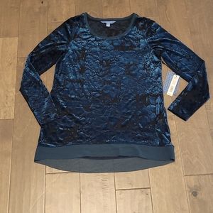 Simply Vera by Vera Wang Womens Small Velvet Long Sleeve Blue Blouse NWT